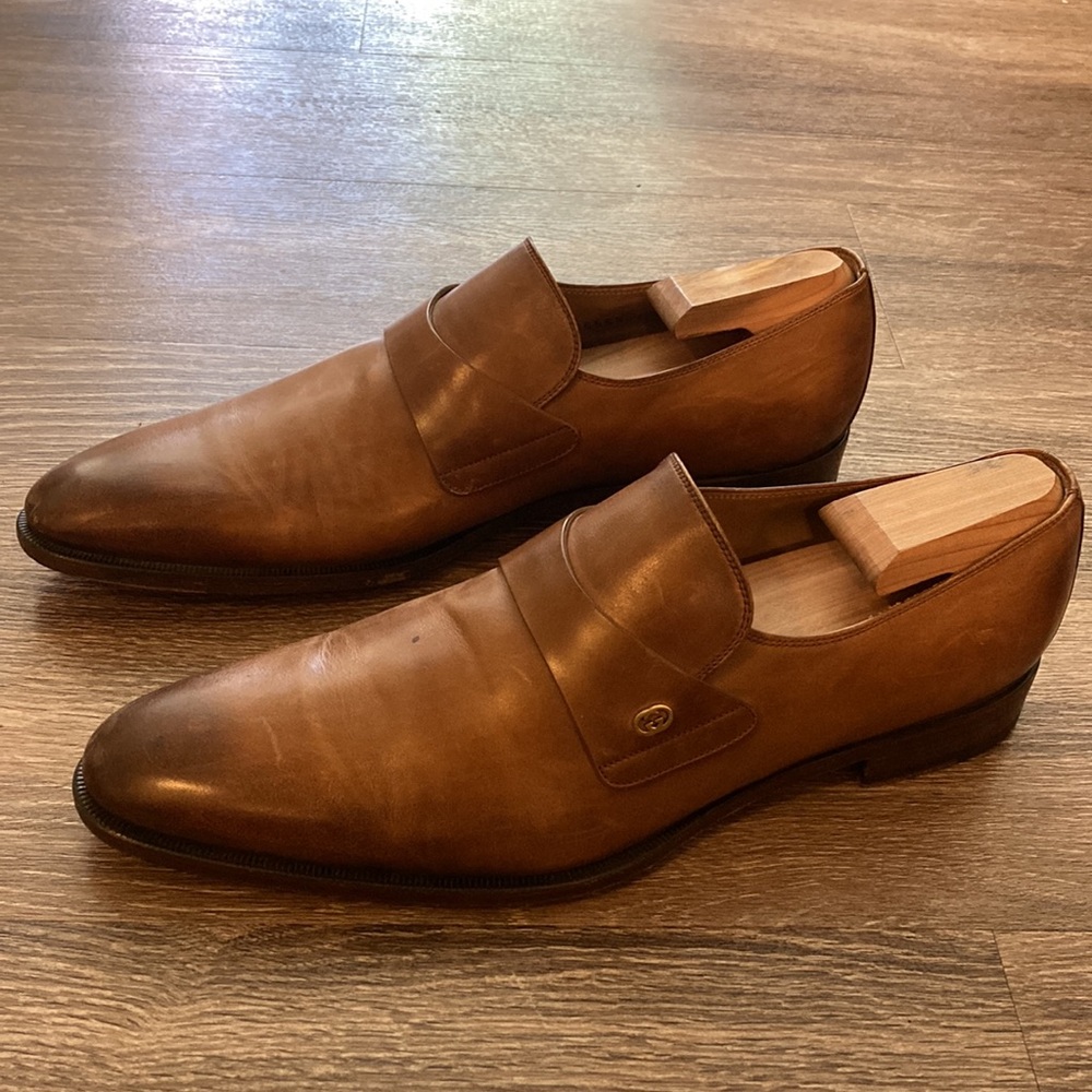 Gucci Calfskin Mens Interlocking G Slip On Loafers size 10, Ombre Brown